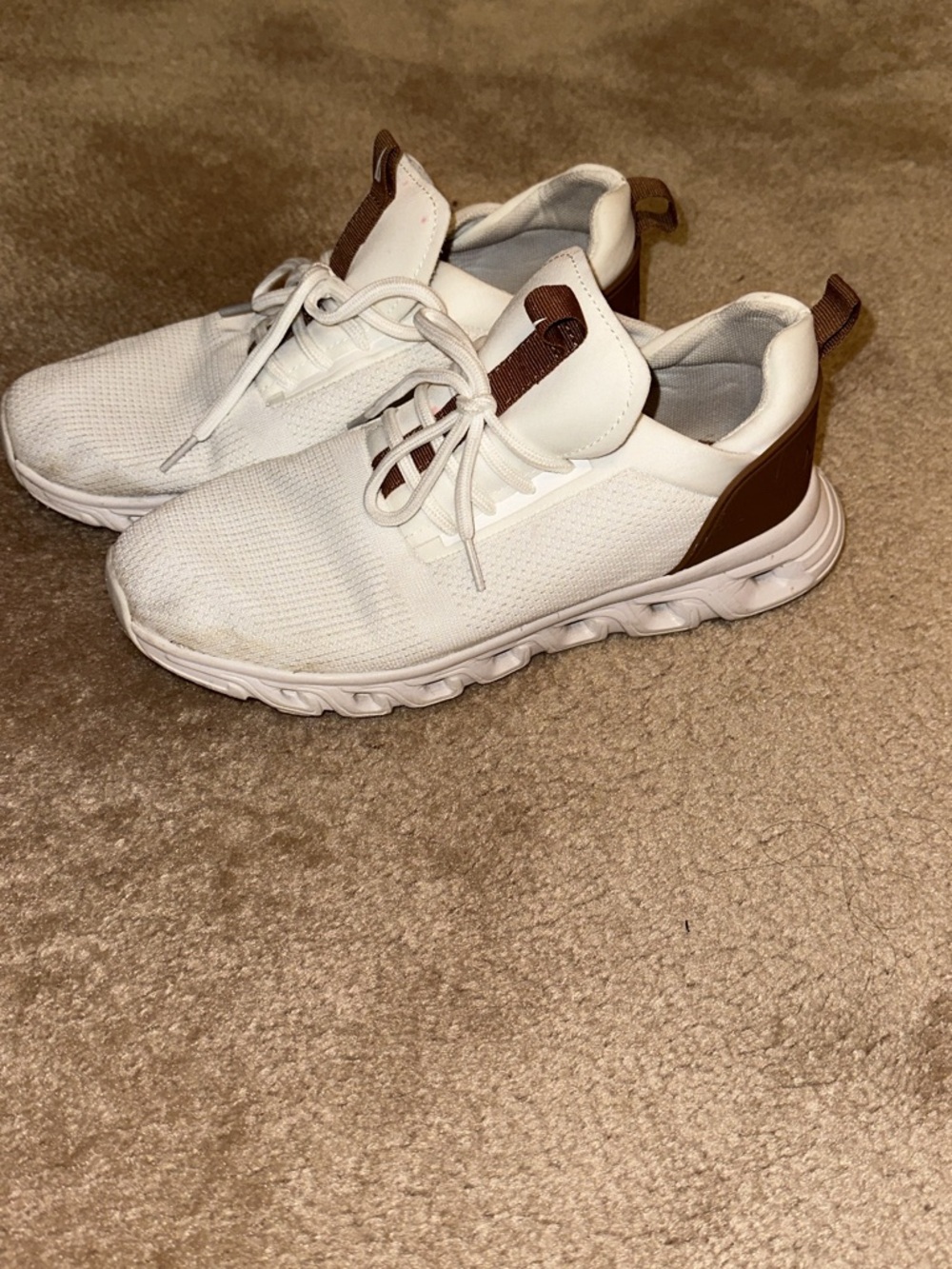 Women’s White and Brown Athletic Sneakers - Comfortable Everyday Trainers